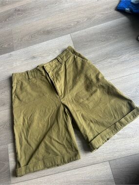 Men's Olive Flat-Front Casual Shorts